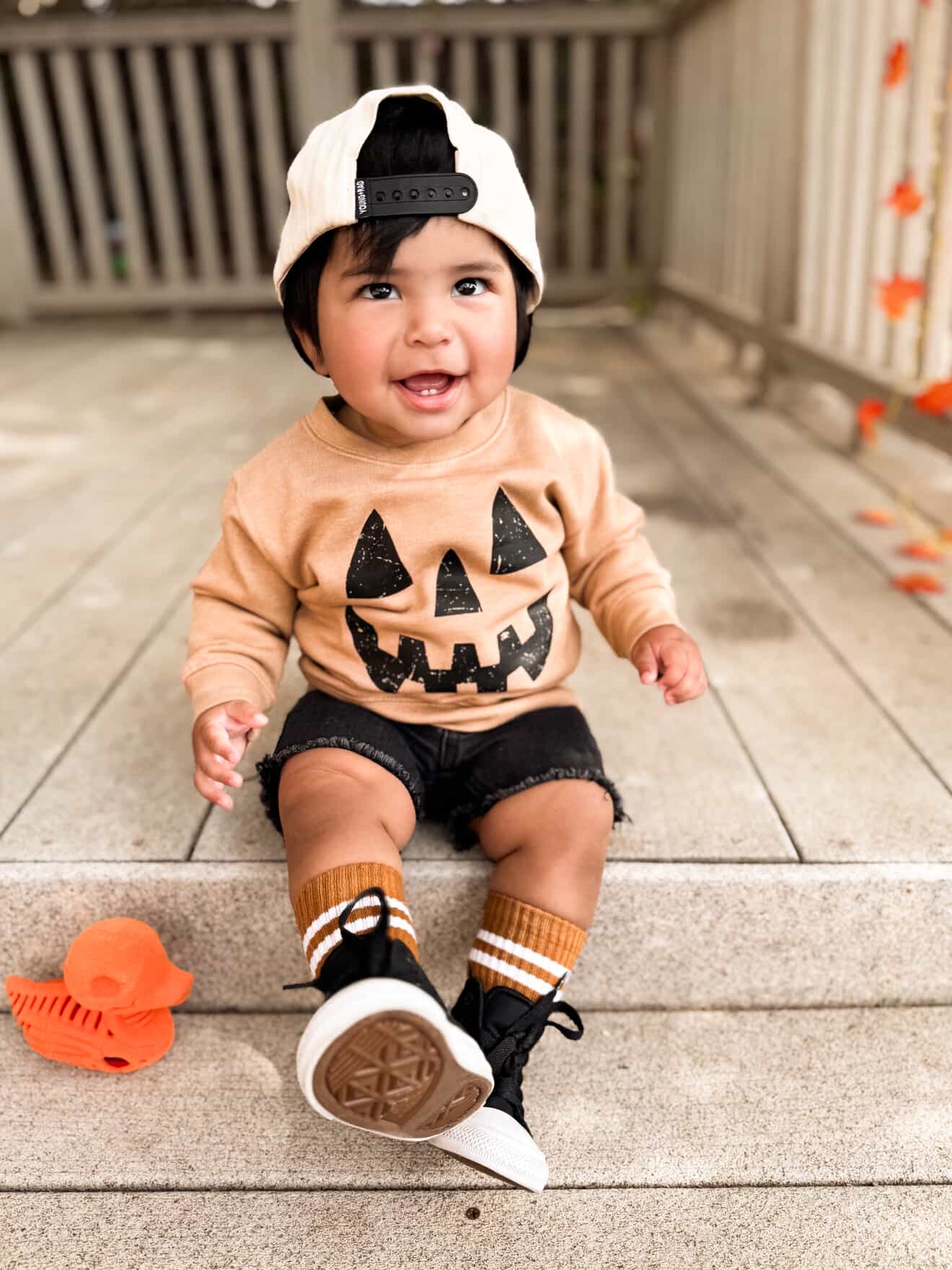 Tan Pumpkin Smiley Halloween Sweatshirt