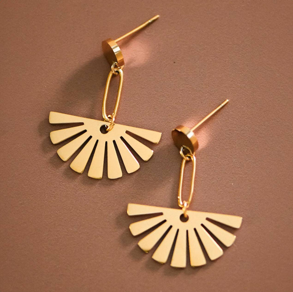 Fan Drop Earrings 18K Gold PVD Plated Waterproof Stainless Steel