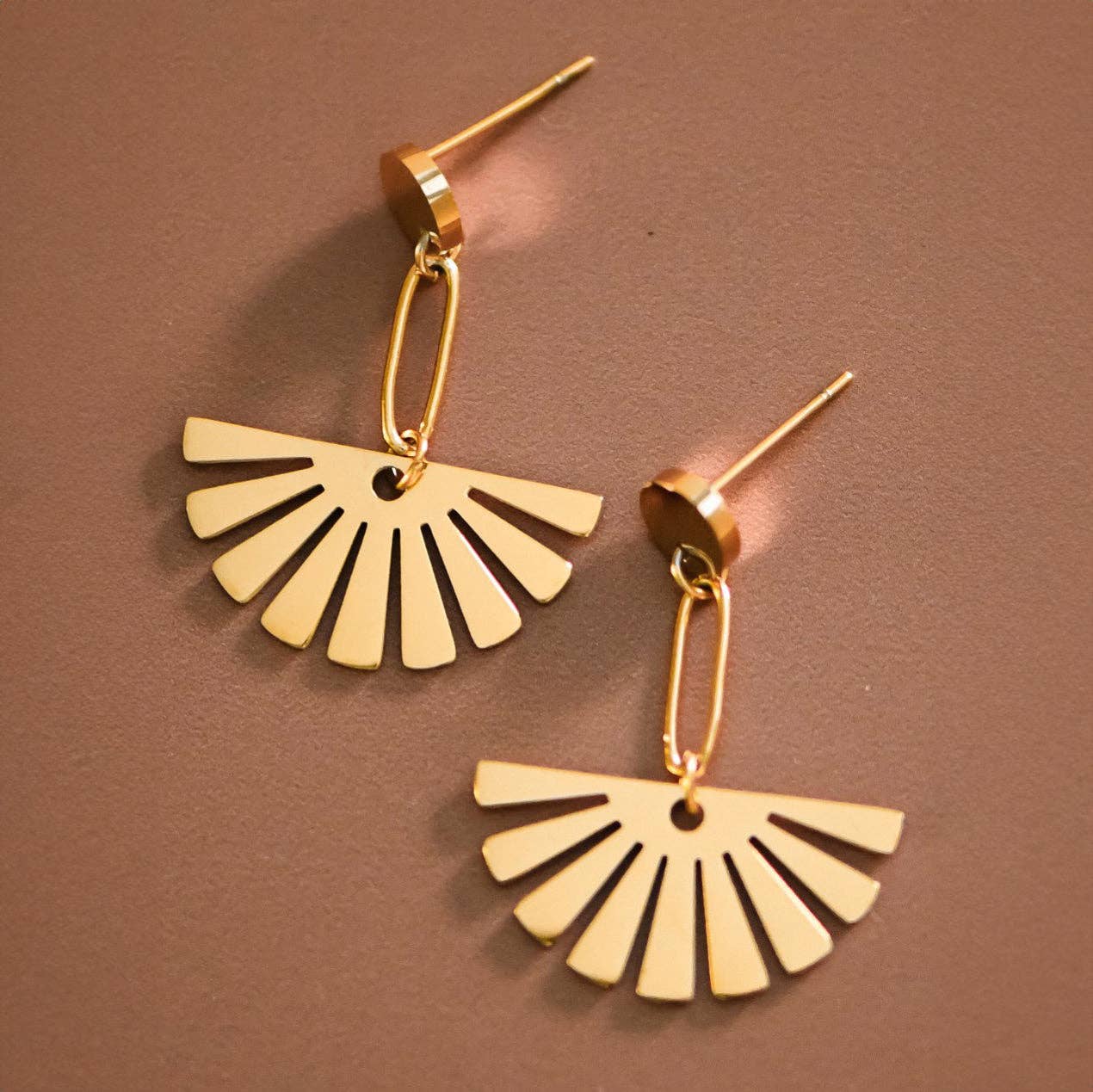 Fan Drop Earrings 18K Gold PVD Plated Waterproof Stainless Steel