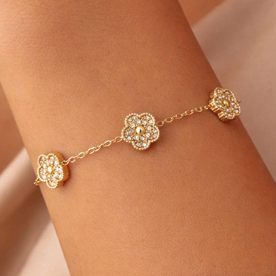 Flower Bracelet 18K Gold Plated Waterproof Stainless Steel Chain