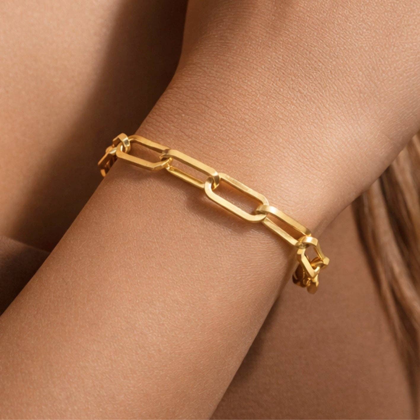 Paperclip Chain Link 18K Gold PVD Plated Waterproof Stainless Steel Chain Bracelet