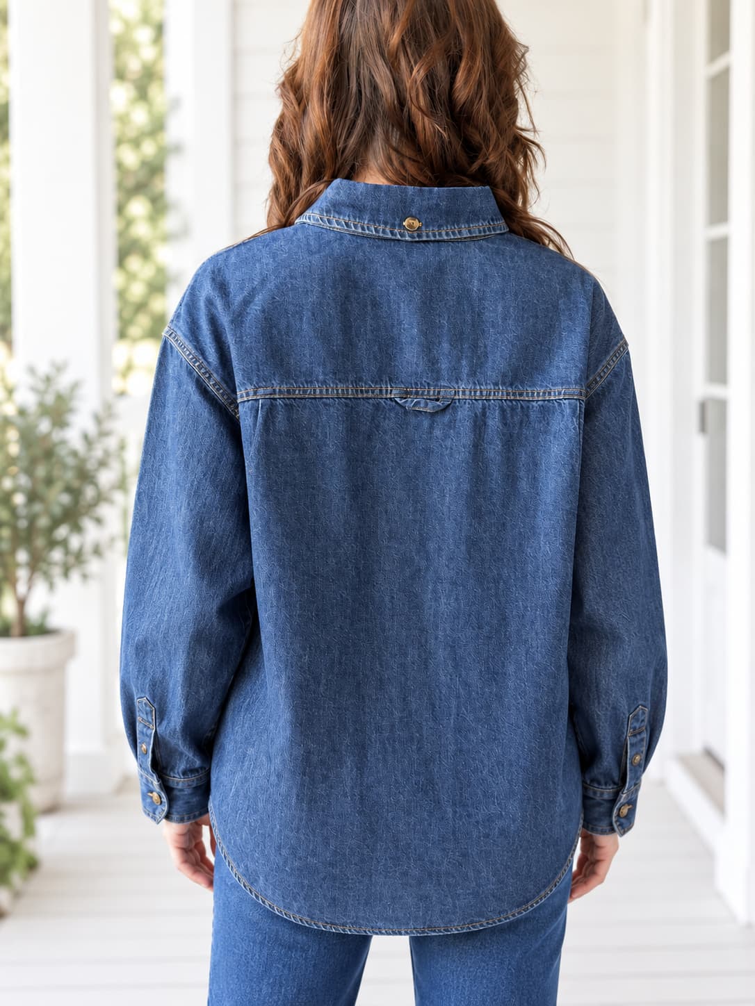 Bayeas Dark Blue Oversized Denim Button Down Shirt