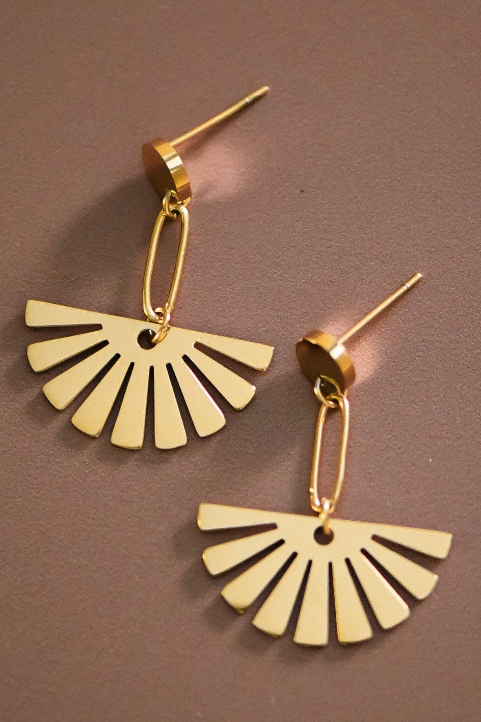 Fan Drop Earrings 18K Gold PVD Plated Waterproof Stainless Steel