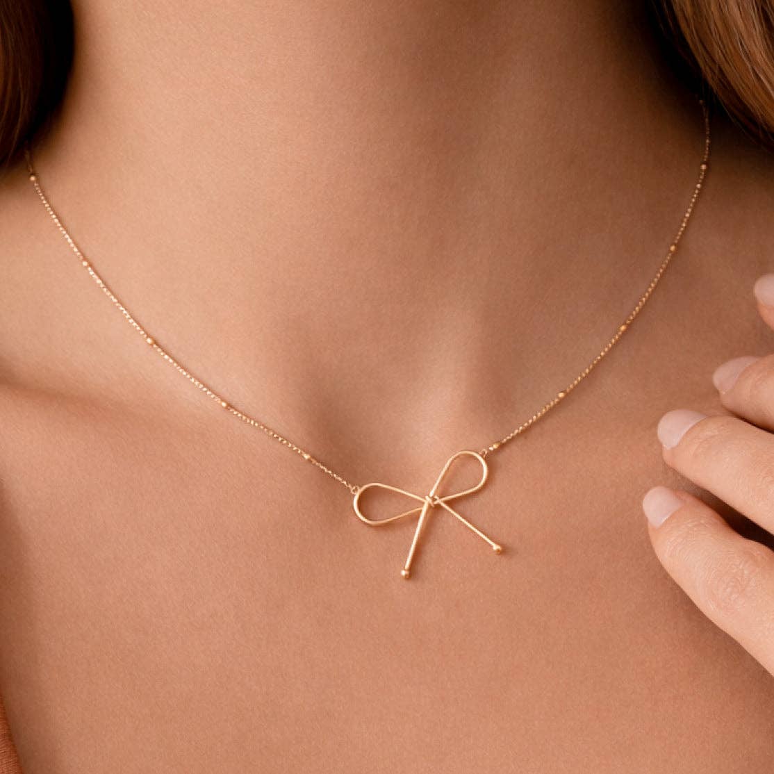 Dainty Bow 18K Gold Plated Waterproof Stainless Steel Necklace