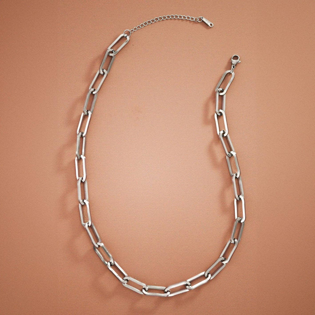 Chunky Paperclip Chain Silver Waterproof Stainless Steel Necklace