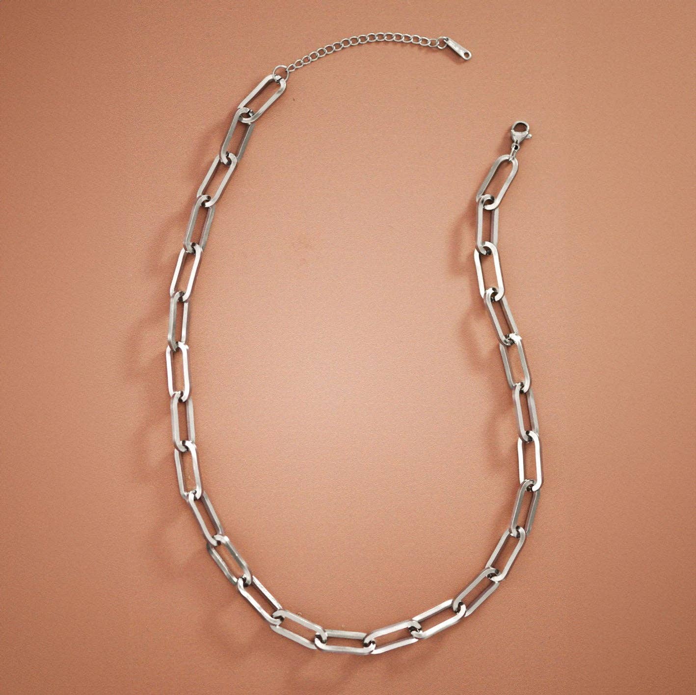 Chunky Paperclip Chain Silver Waterproof Stainless Steel Necklace
