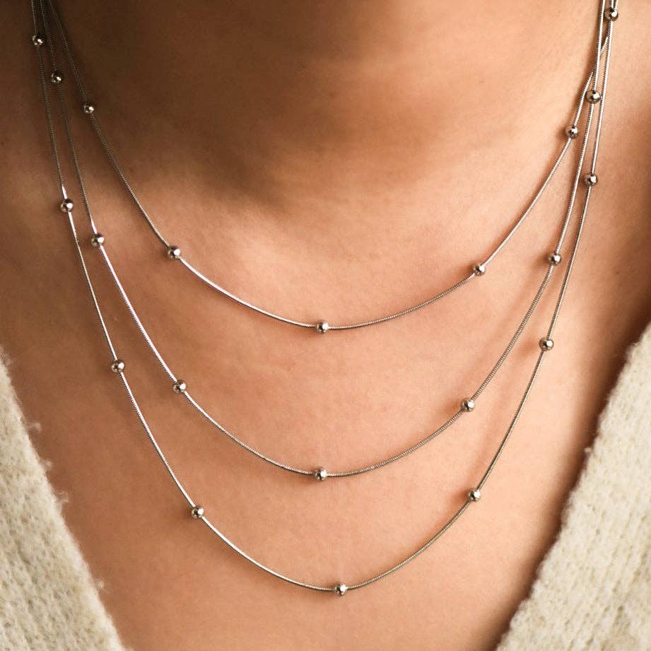 Multi Strand Ball Chain Silver Waterproof Stainless Steel Necklace