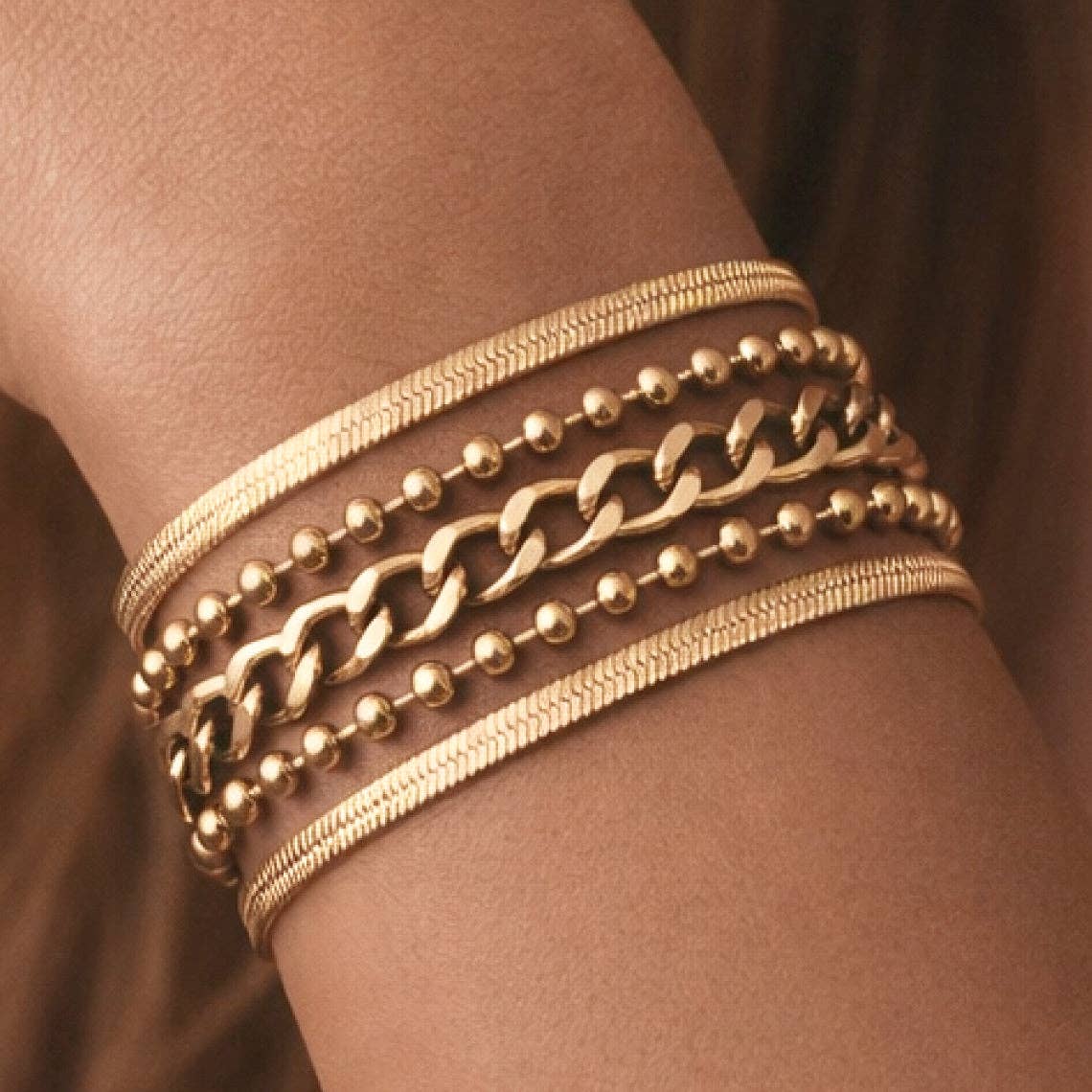 Chain Bracelet 18K Gold Plated Waterproof Stainless Steel