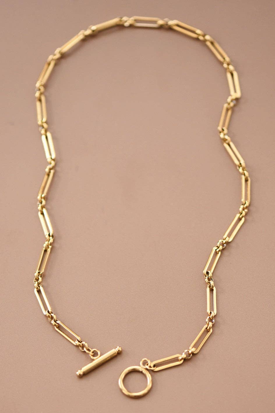 T-Bar Paperclip Chain 18K Gold PVD Plated Waterproof Stainless Steel Necklace