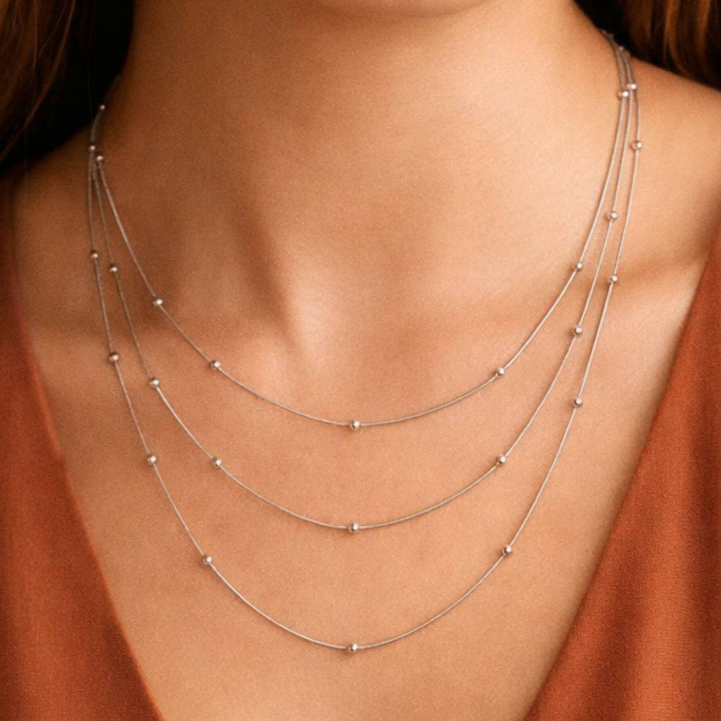 Multi Strand Ball Chain Silver Waterproof Stainless Steel Necklace