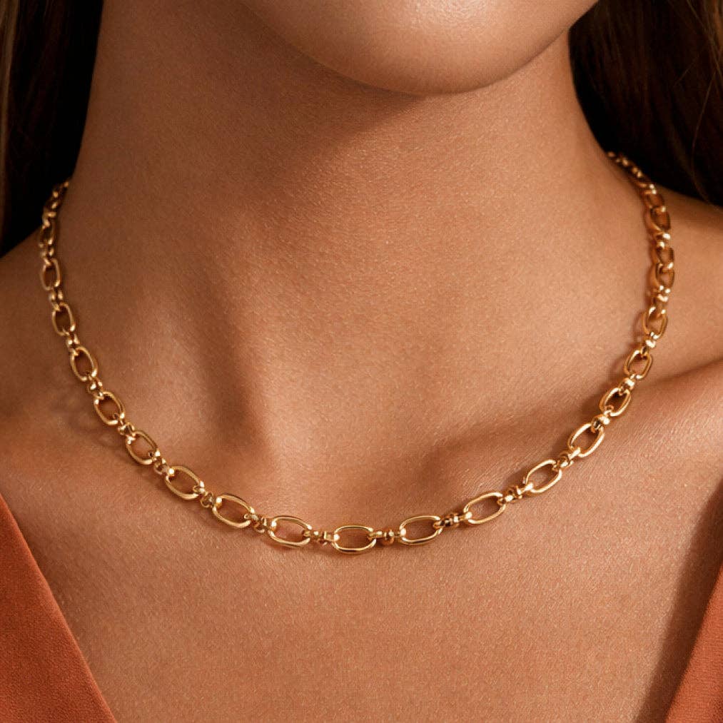 Chain Link 18K Gold Plated Waterproof Stainless Steel Chain Necklace