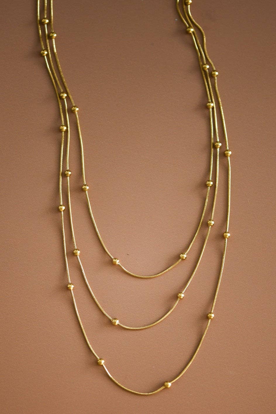 18K Gold Plated Multi Strand Stainless Steel Ball Necklace