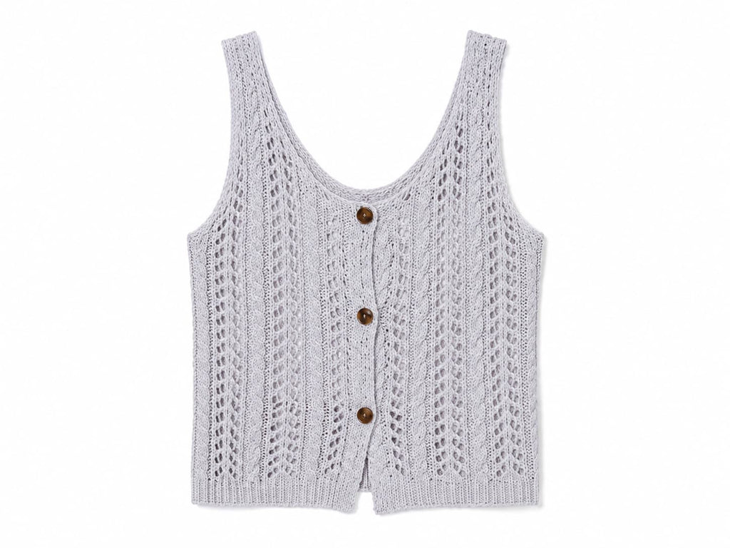 Crochet Knit Button-Front Top