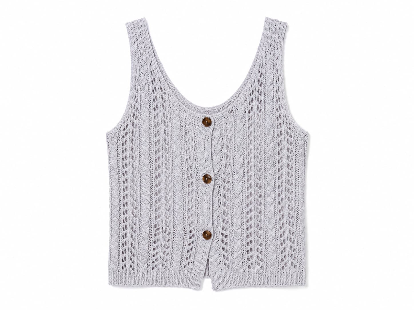 Crochet Knit Button-Front Top