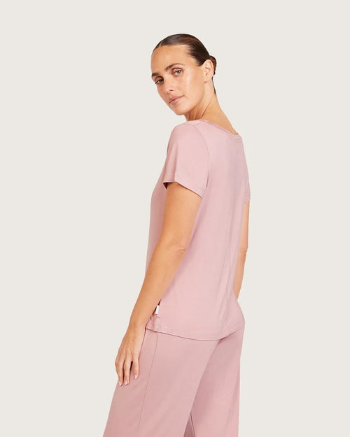 Back view of lilac colored bamboo tee.