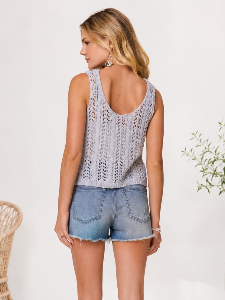 Crochet Knit Button-Front Top