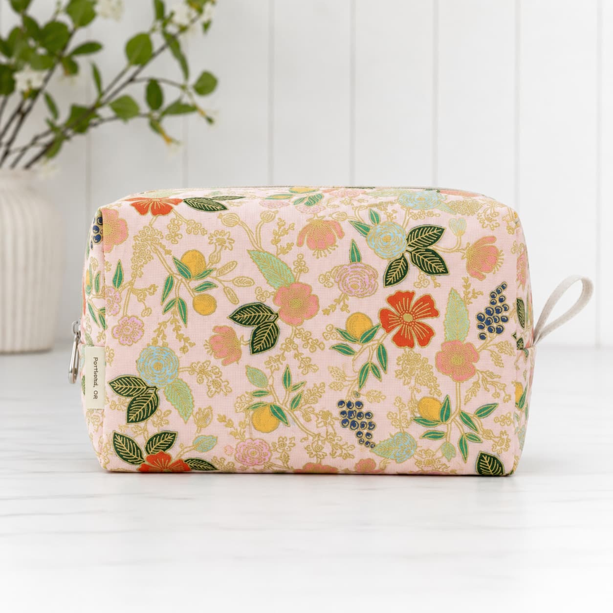 Large Metallic Dopp Bag – Floral on Pink
