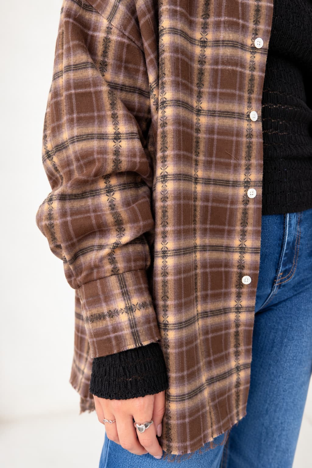 Meg Brown Oversized Flannel Long Sleeve Button Down Shirt
