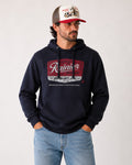 Man wearing Rainier Beer Hoodie and Snapback Hat