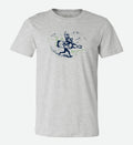 Gray t-shirt with graphic design from Rainier Beer and the Great PNW on a white background