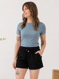Pebble Ribbed Knit Basic T-Shirt