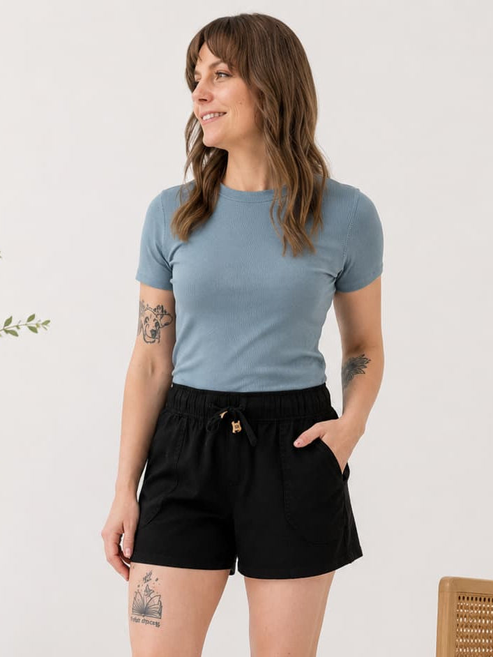 Pebble Ribbed Knit Basic T-Shirt