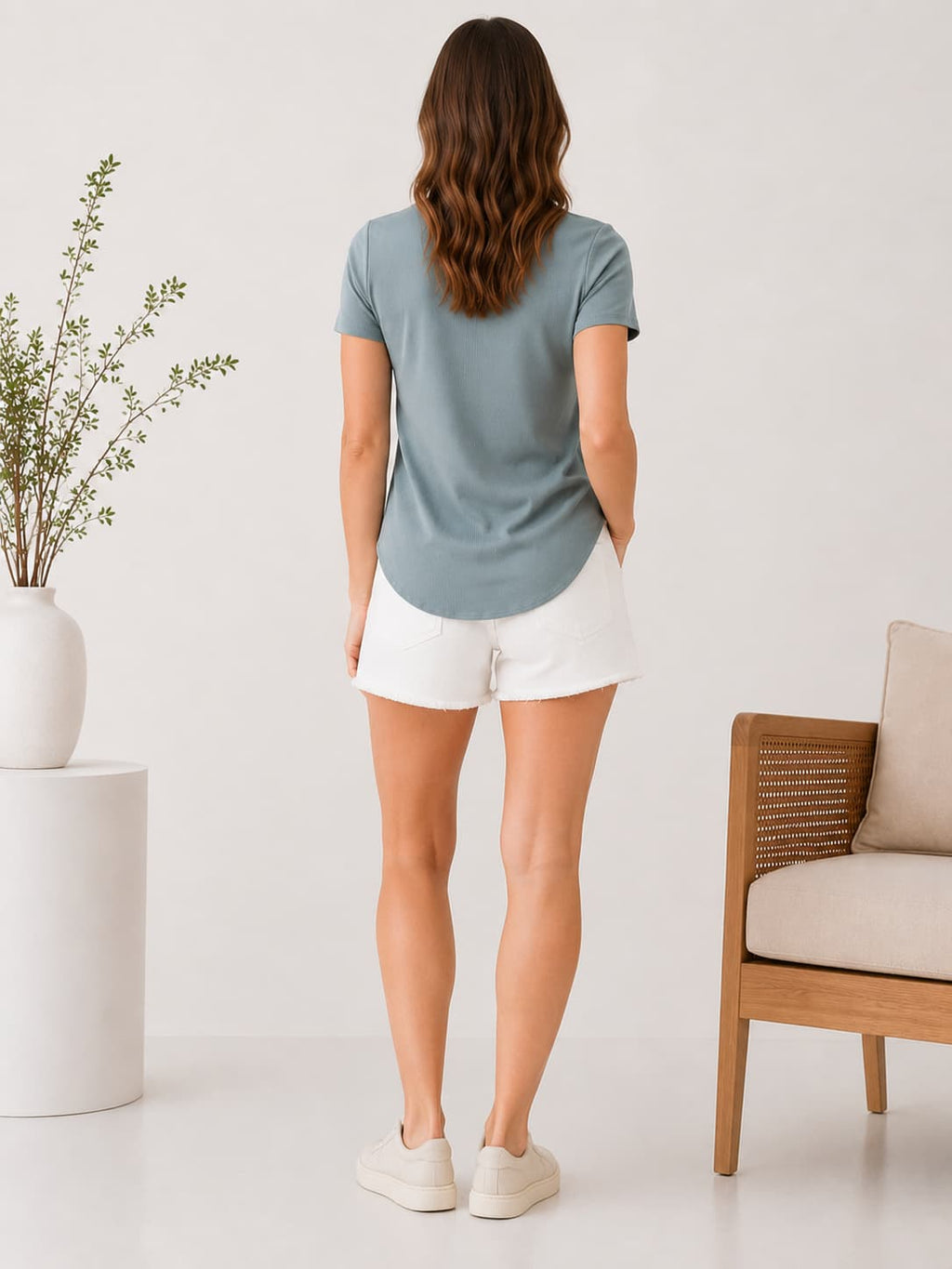 Pebble Ribbed Knit Basic T-Shirt