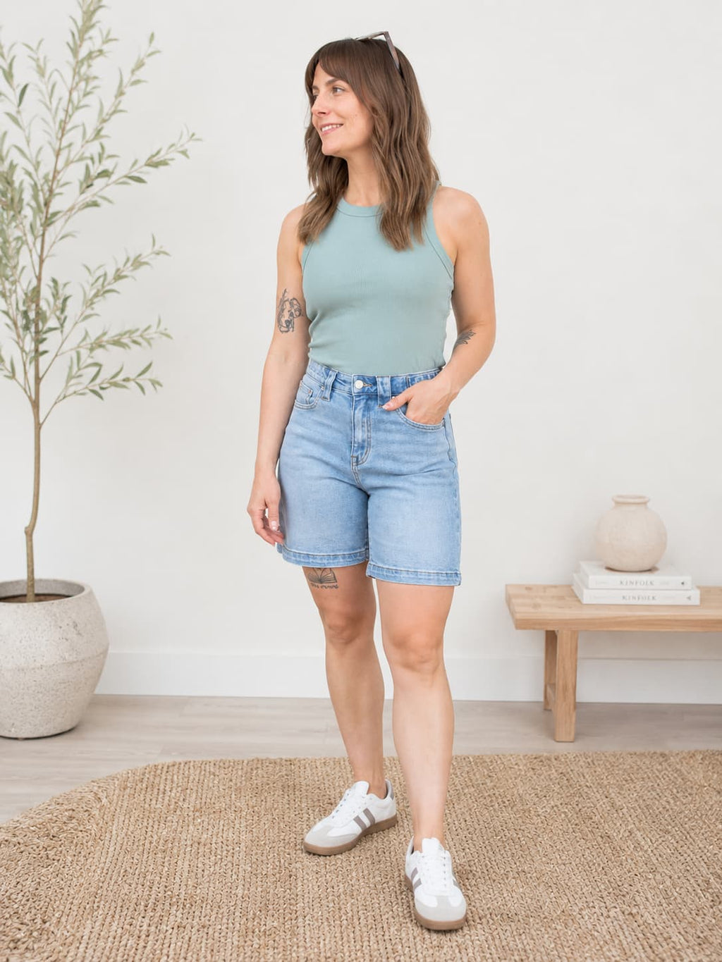 Sage Basic Crew Ribbed Tank Top