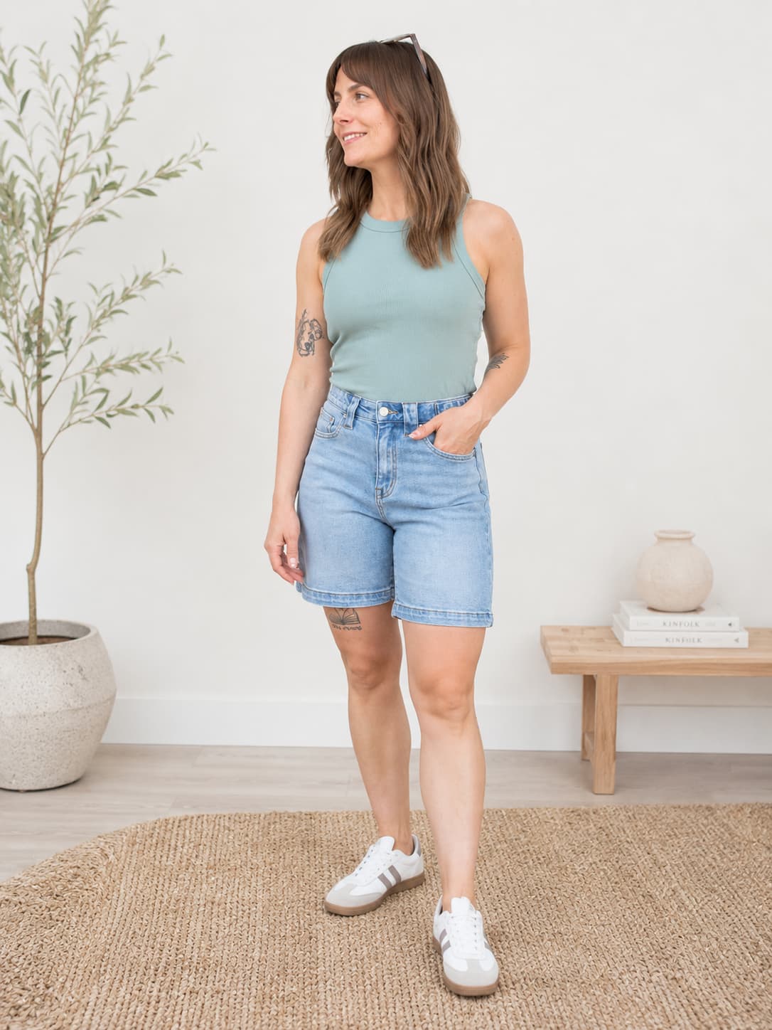 Sage Basic Crew Ribbed Tank Top