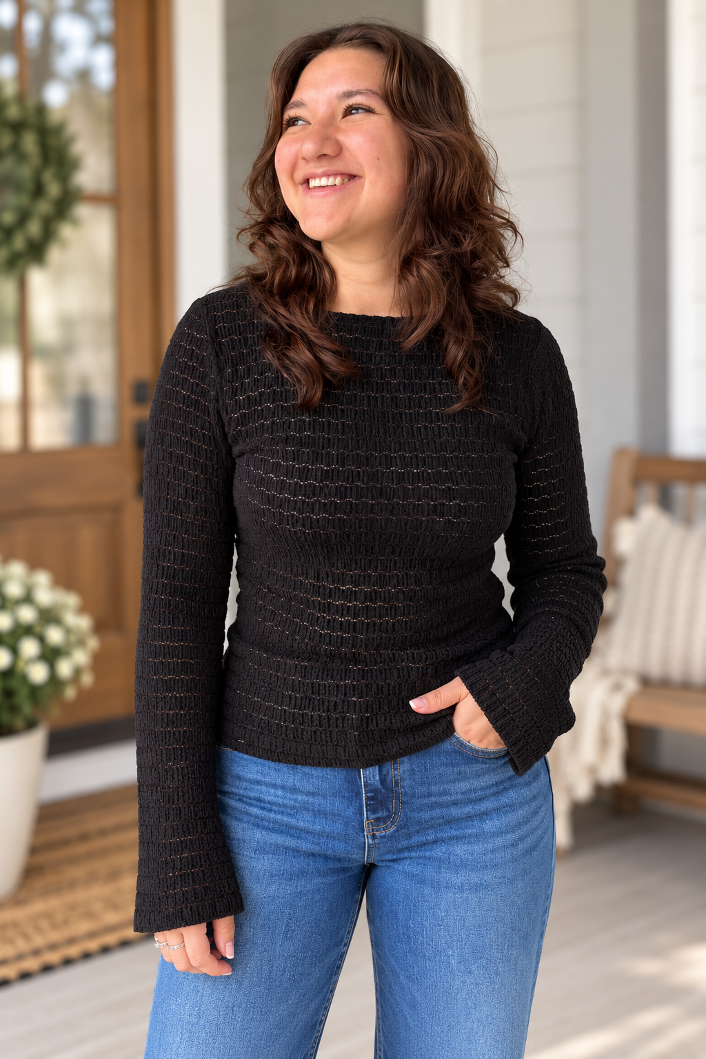 Bossa Nova Textured Long Sleeve Top