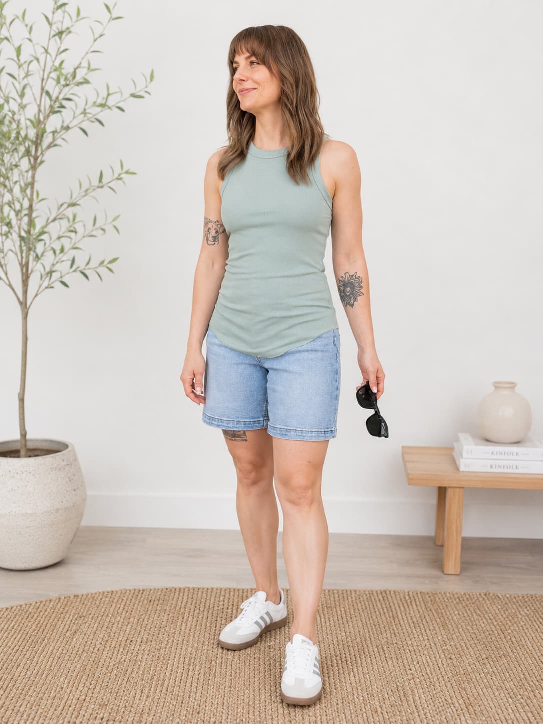 Sage Basic Crew Ribbed Tank Top