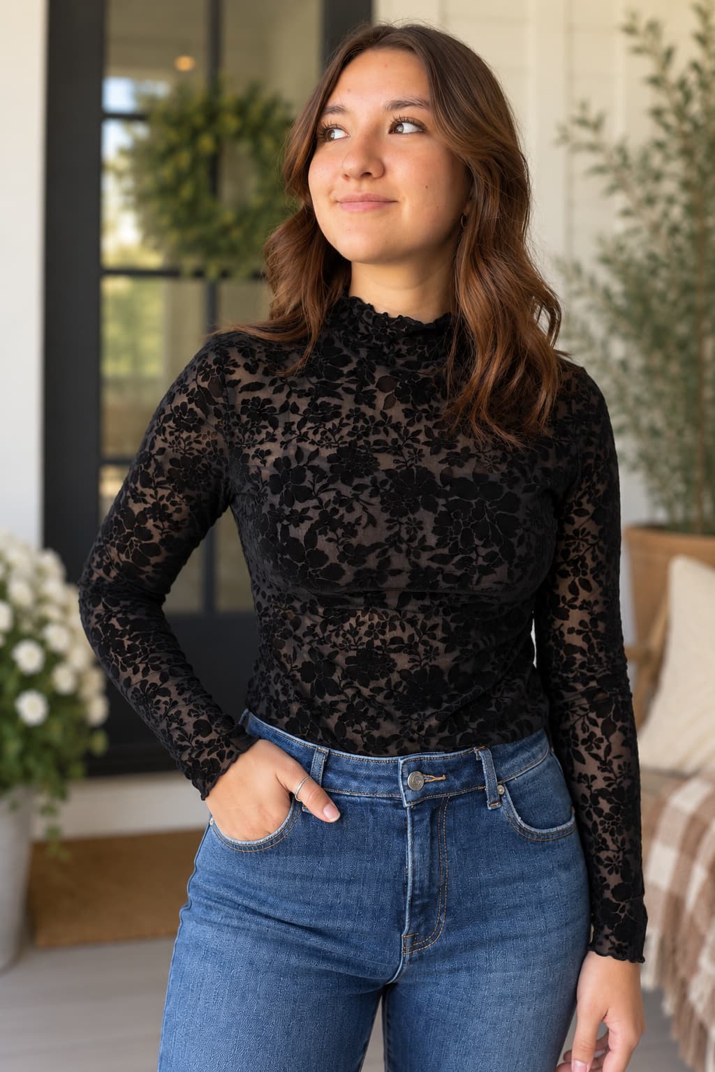 Molly Bracken Lace Love Mesh Velvet Long Sleeve