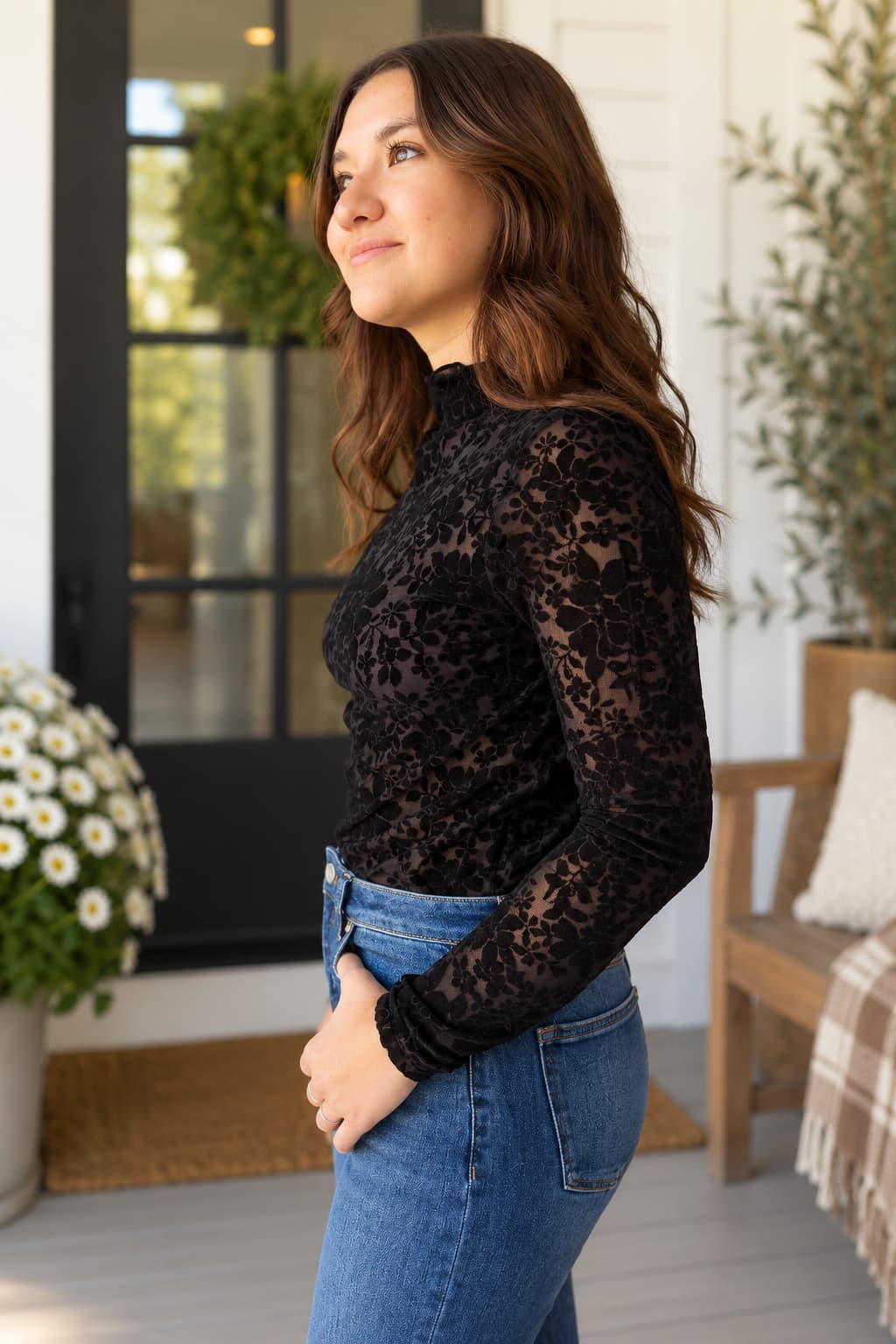 Molly Bracken Lace Love Mesh Velvet Long Sleeve