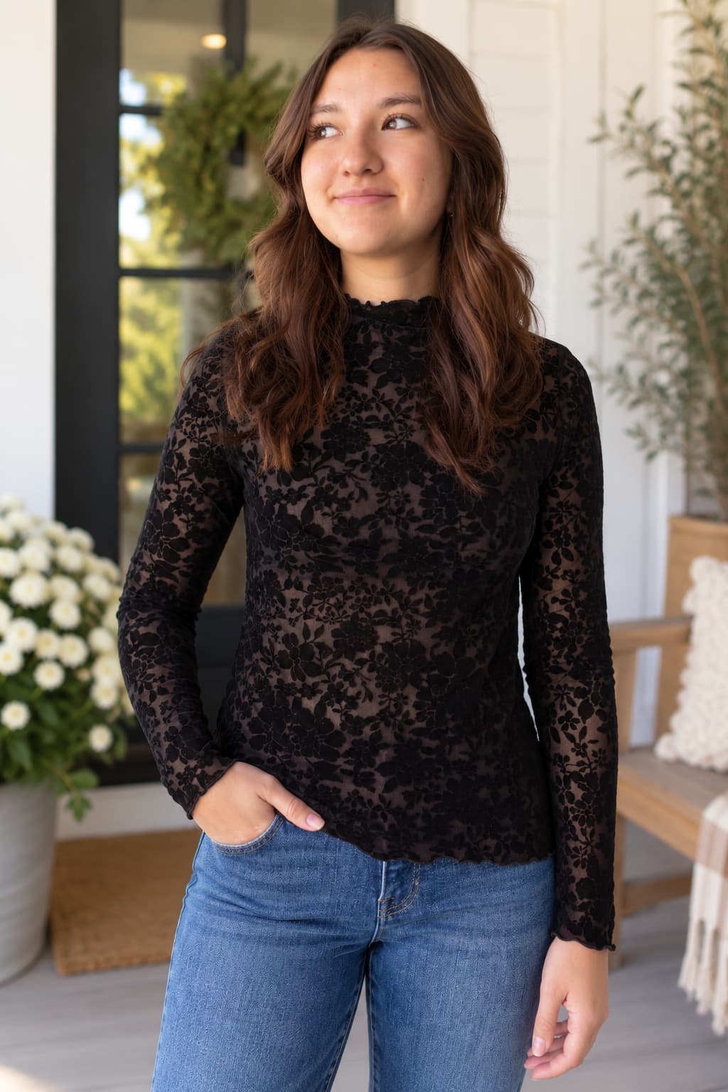 Molly Bracken Lace Love Mesh Velvet Long Sleeve