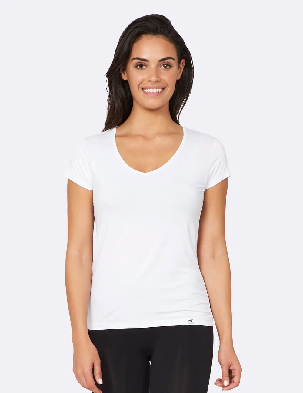 woman wearing White V-Neck Tee